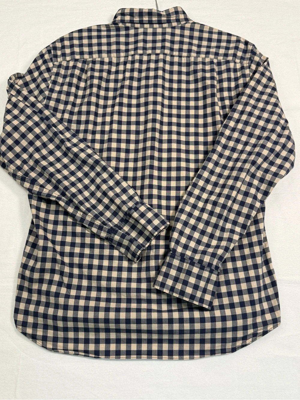 J.Crew Flex Washed Slim Untucked Gingham Shirt Mens Medium Blue Beige Stretch